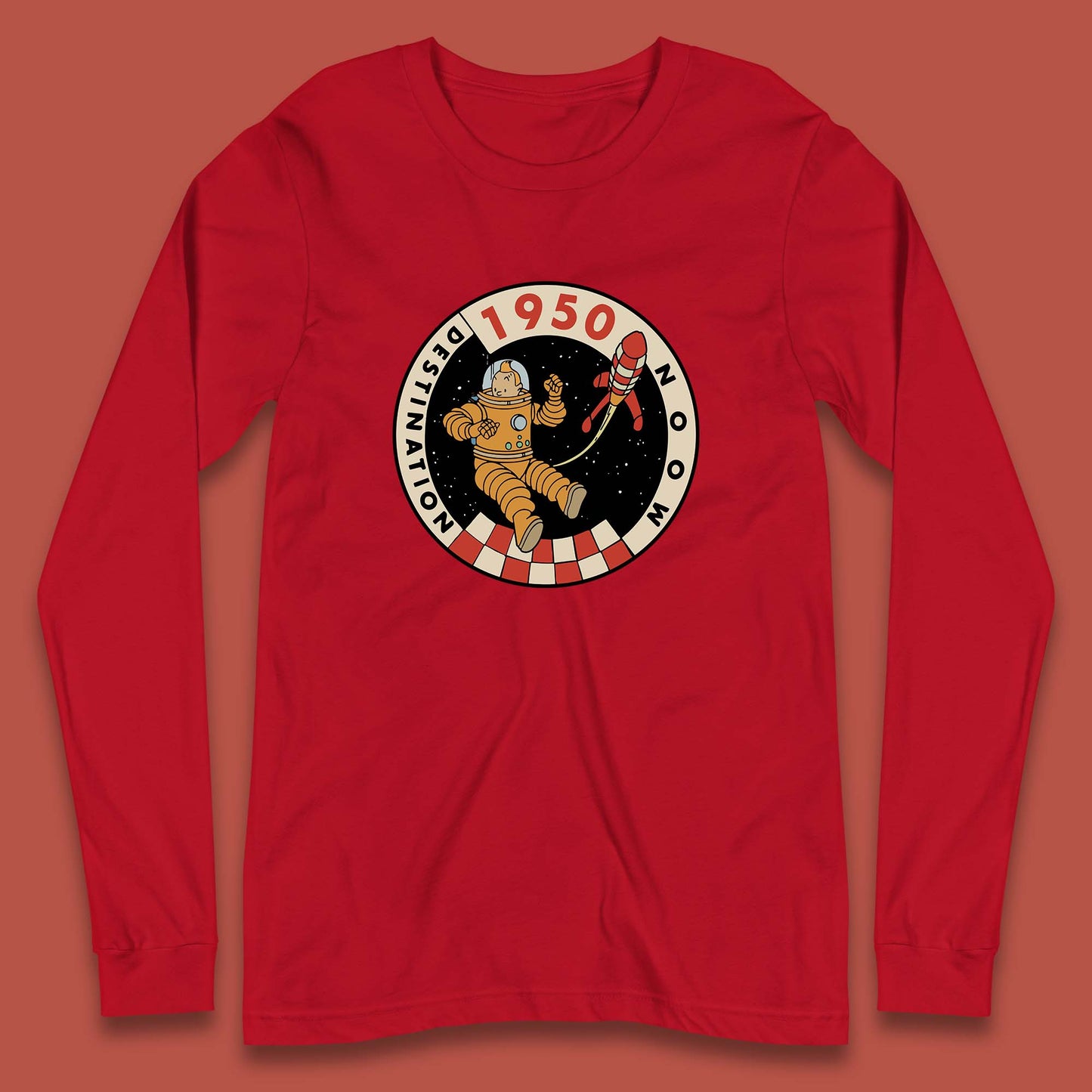 Destination Moon 1950 Astronaut Tintin The Lunar Rocket Retro Comic Space Adventure Long Sleeve T Shirt