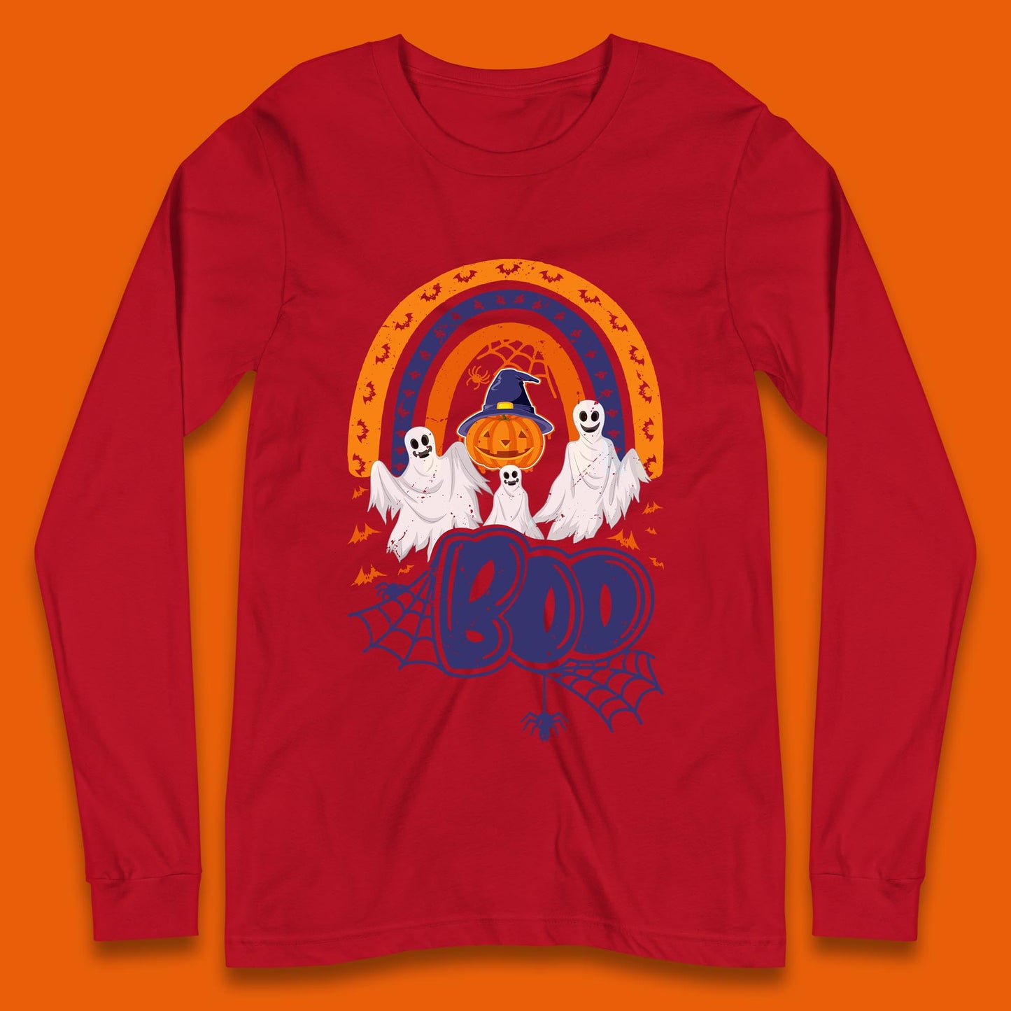 Halloween Boo Ghosts With Witch Pumpkin Scary Spooky Season Long Sleeve T Shirt