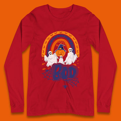 Halloween Boo Ghosts With Witch Pumpkin Scary Spooky Season Long Sleeve T Shirt