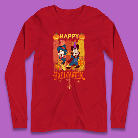 Happy Halloween Disney Witch Mickey Mouse Minnie Mouse Horror Scary Disneyland Trip Long Sleeve T Shirt