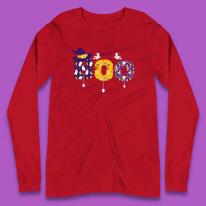 Boo With Spiders And Witch Hat Halloween Boo Ghosts Costume Long Sleeve T Shirt