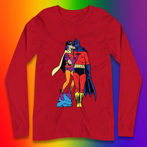 Batman X Robin Superhero Kiss Gay Pride LGBT Gay Bat Superheros Film DC Comics Long Sleeve T Shirt