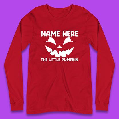 Personalised Your Name Here The Little Pumpkin Jack O Lantern Scary Spooky Face Long Sleeve T Shirt