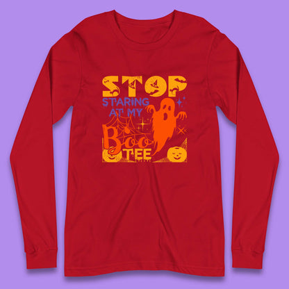 Stop Staring At My Boo Tee Funny Sayings Halloween Ghost Party Long Sleeve T Shirt