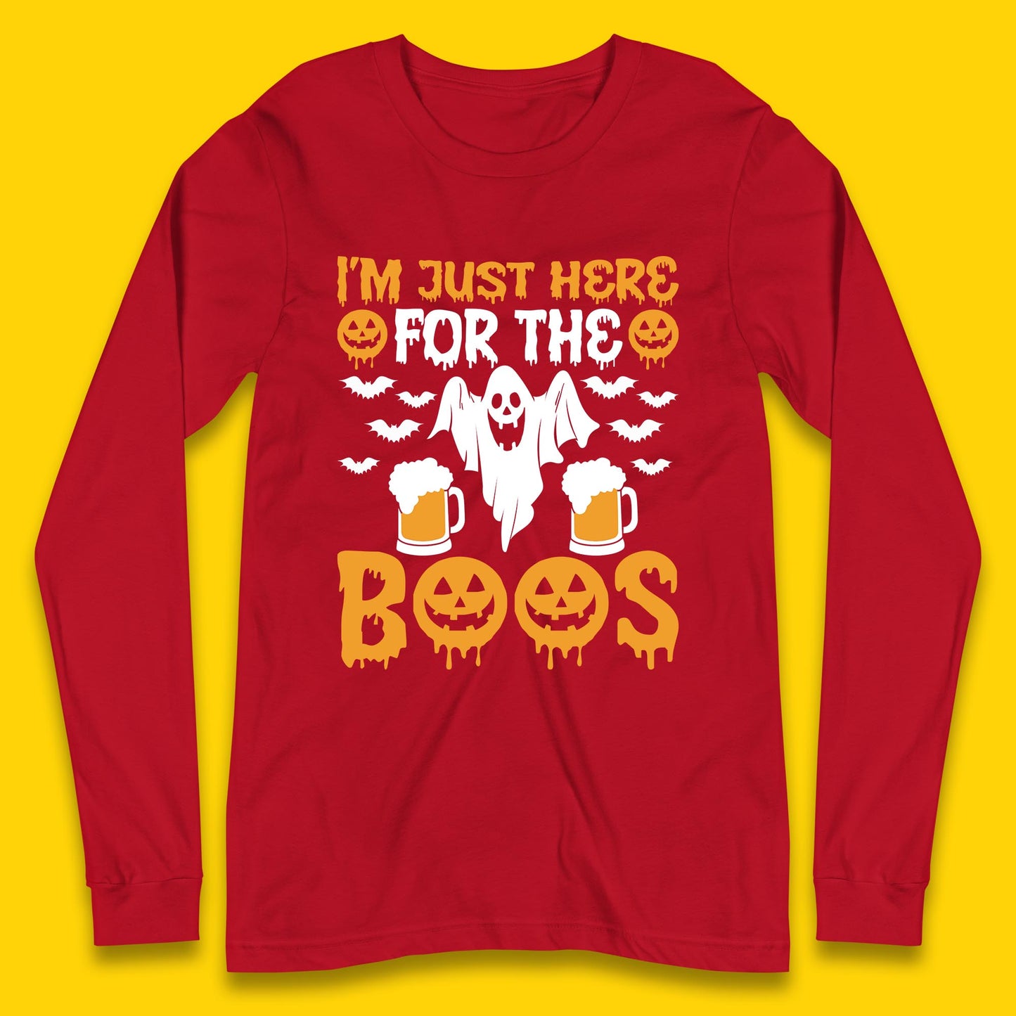 I'm Just Here For The Boos Halloween Boo Ghosts Drinking Beer Long Sleeve T Shirt