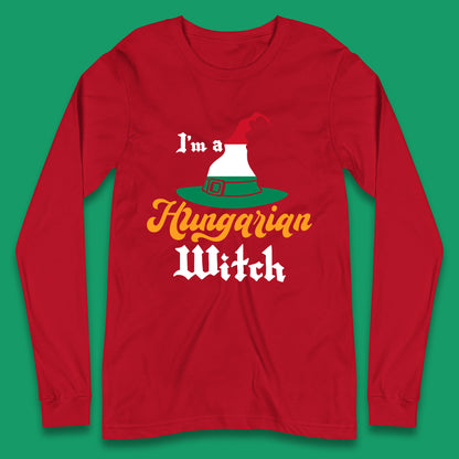 I'm A Hungarian Witch Halloween Witch Hat Hungarian Flag Long Sleeve T Shirt