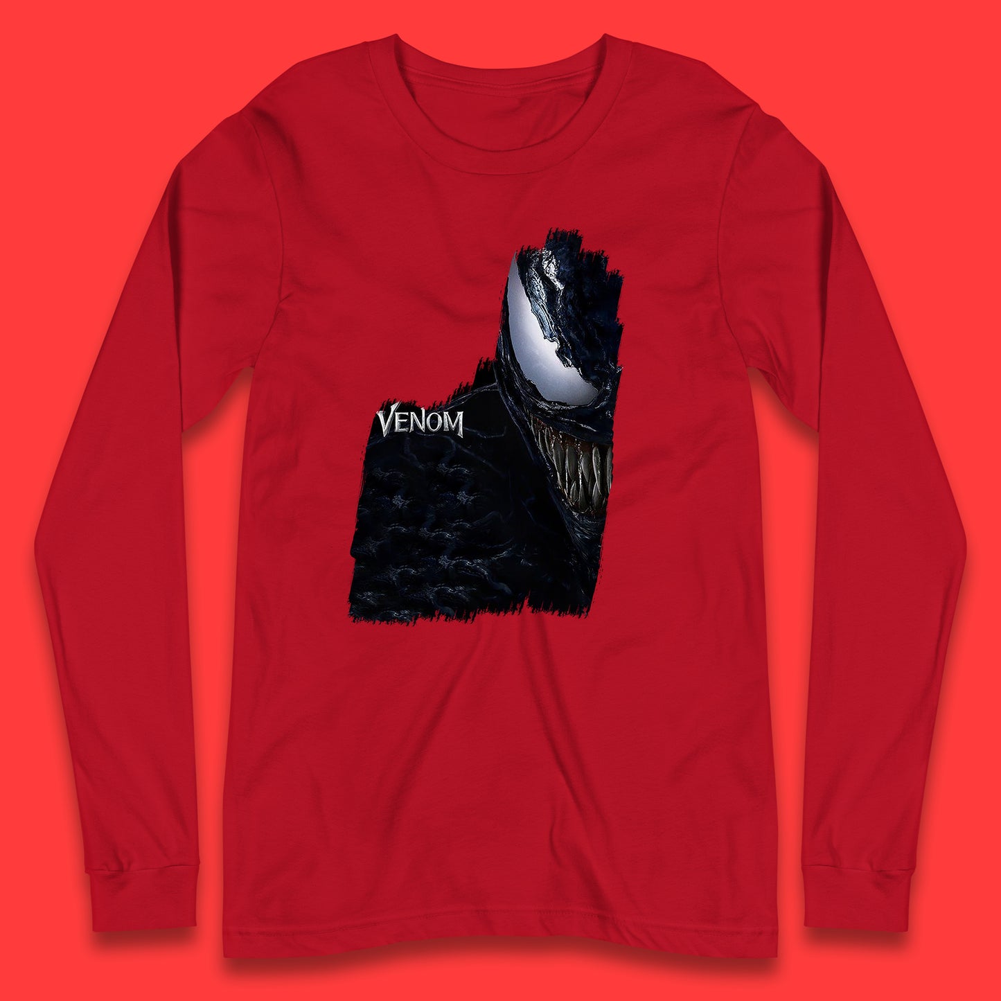 Angry Venom Amoled Half Face And Body Logo Marvel Avengers Superheros Movie Character Long Sleeve T Shirt