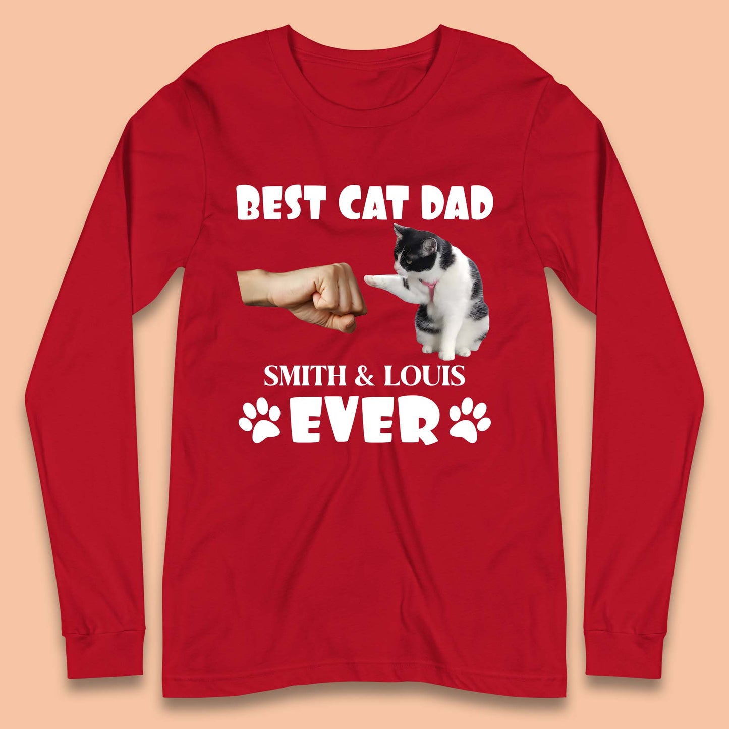 Personalised Best Cat Dad Ever Long Sleeve T-Shirt