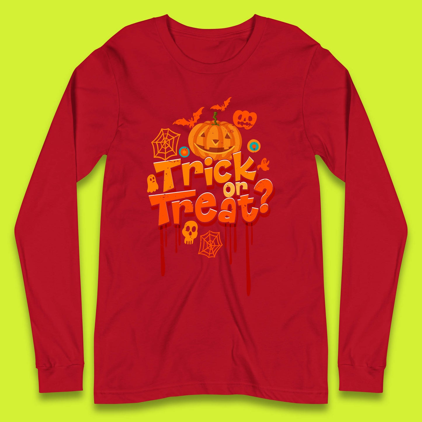 Trick Or Treat Halloween Pumpkin Blood Dripping Horror Scary Spooky Season Long Sleeve T Shirt