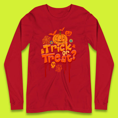 Trick Or Treat Halloween Pumpkin Blood Dripping Horror Scary Spooky Season Long Sleeve T Shirt