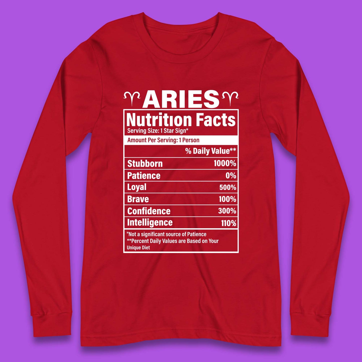 Aries Nutrition Fact Long Sleeve T-Shirt