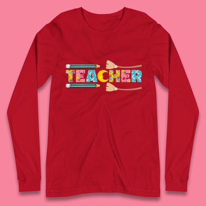 Halloween Teacher Spooky Teacher Ghost Halloween School Long Sleeve T Shirt