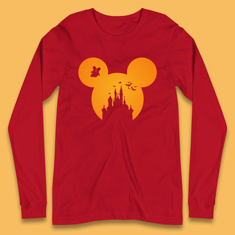 Disney Mickey Mouse Happy Halloween Disney Castle Halloween Scary Boo Flying Bats Long Sleeve T Shirt