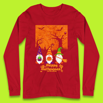 Happy Halloween Gnomies Spooky Witch Gnomes Scary Halloween Trees Gnome Lover Long Sleeve T Shirt
