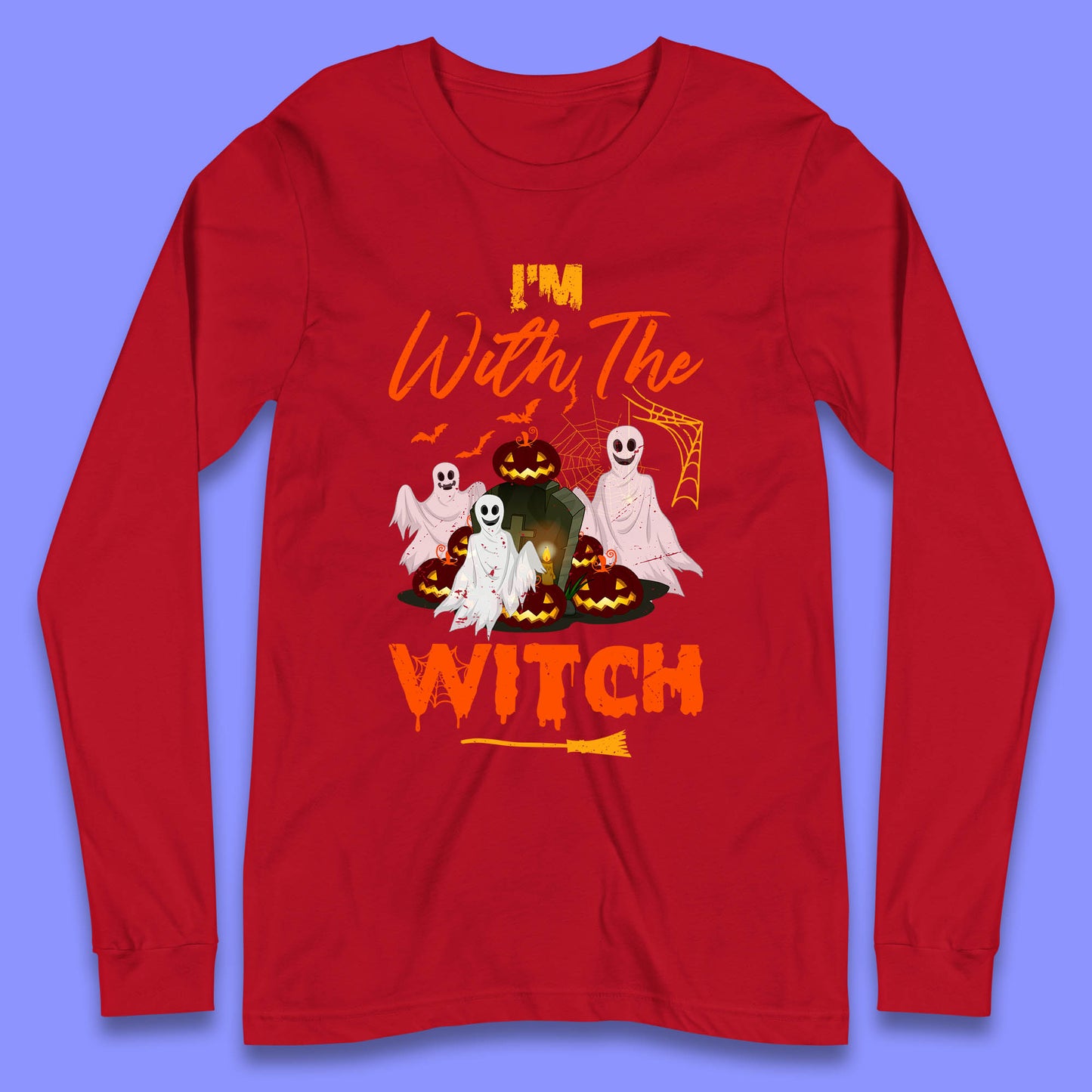 I'm With The Witch Halloween Ghosts With Jack-O-Lantern Horror Pumpkins Long Sleeve T Shirt