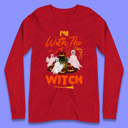 I'm With The Witch Halloween Ghosts With Jack-O-Lantern Horror Pumpkins Long Sleeve T Shirt