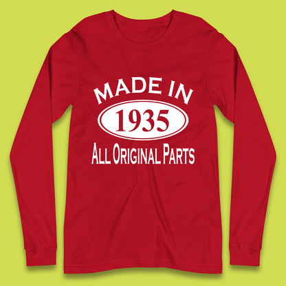 Made In 1935 All Original Parts Vintage Retro 88th Birthday Funny 88 Years Old Birthday Gift Long Sleeve T Shirt