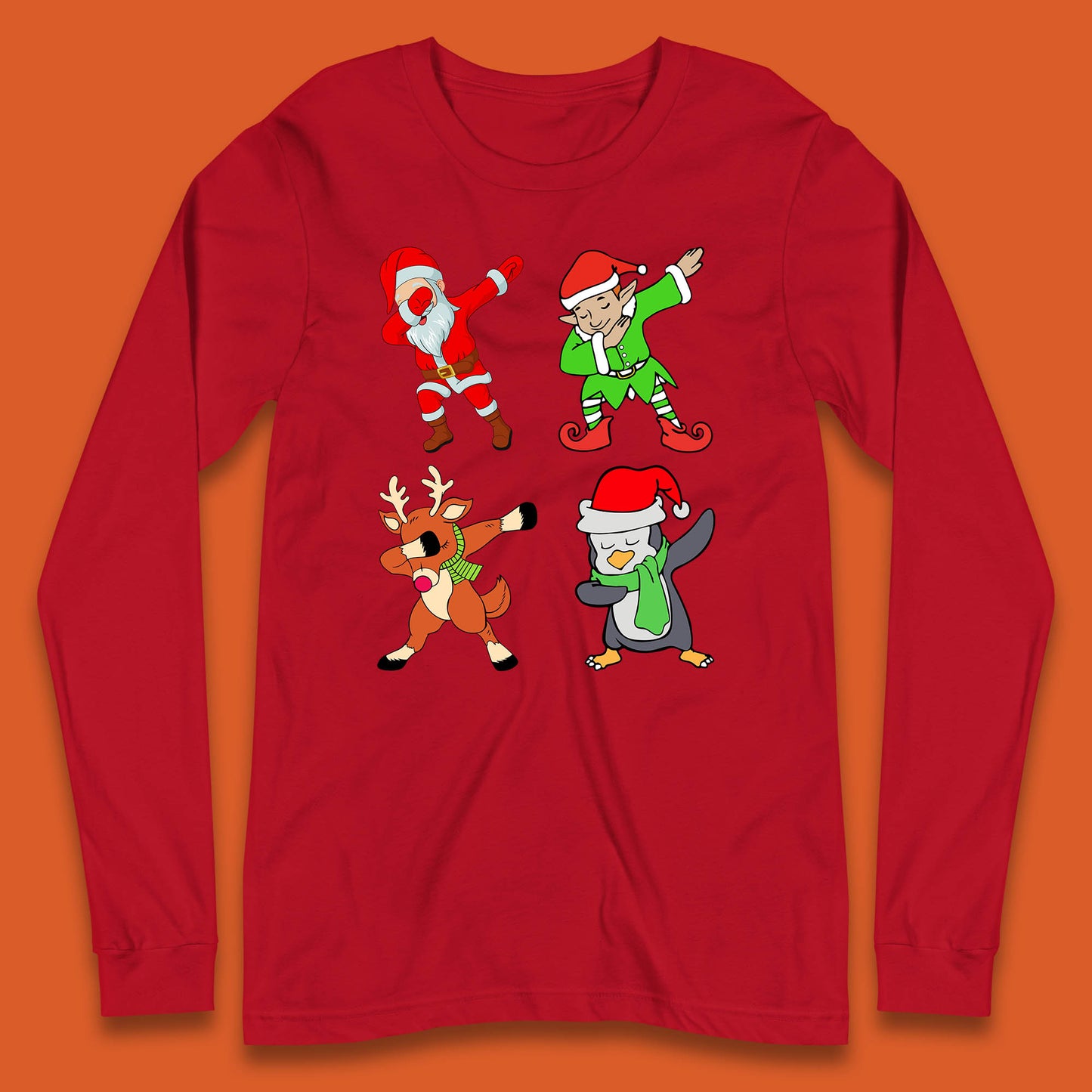 Christmas Santa Clause & Friends Dabbing Dance Long Sleeve T Shirt