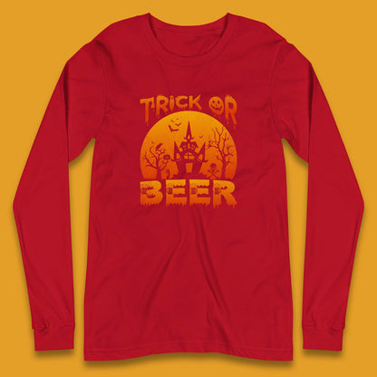 Trick Or Beer Halloween Drinking Beer Lover Horror Haunted House Drinker Halloween Party Long Sleeve T Shirt