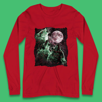Three Wolf Howling At Moon Wild Free Wolves Three Wolf Dog Animal The Mountain Long Sleeve T Shirt