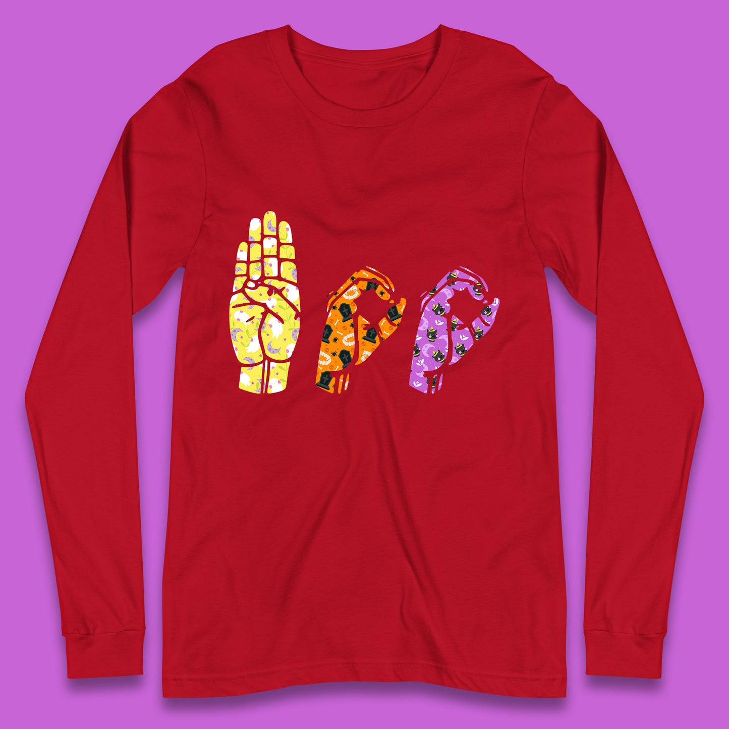 Halloween Hand Sign Language Boo Ghost American Sign Language Alphabet ASL Halloween Long Sleeve T Shirt
