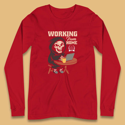 Working From Home Best Employee Of The Year Funny Death Halloween Long Sleeve T Shirt
