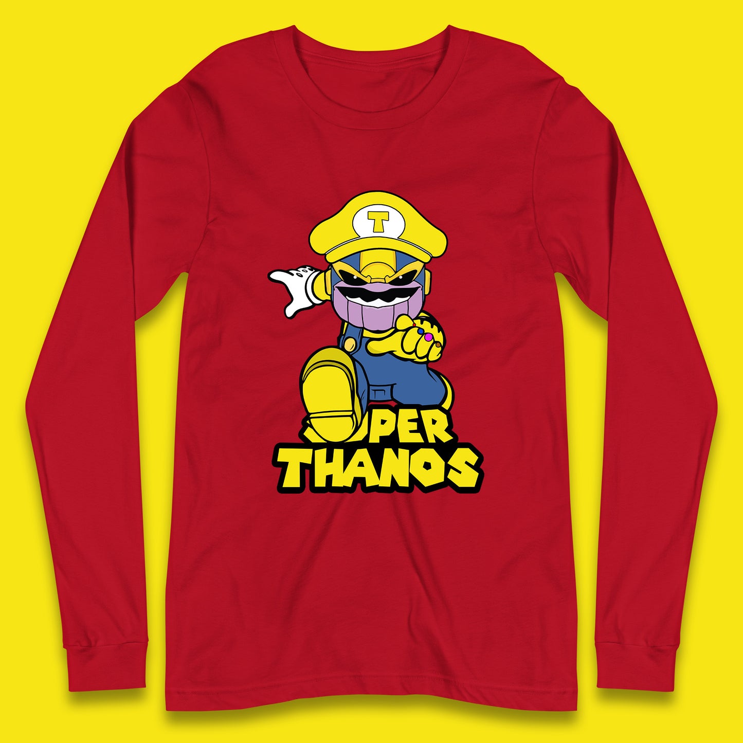Super Thanos Marvel Infinity Gauntlet Super Mario Spoof Marvel Nintendo Game Series Wario Thanos Fictional Character Long Sleeve T Shirt