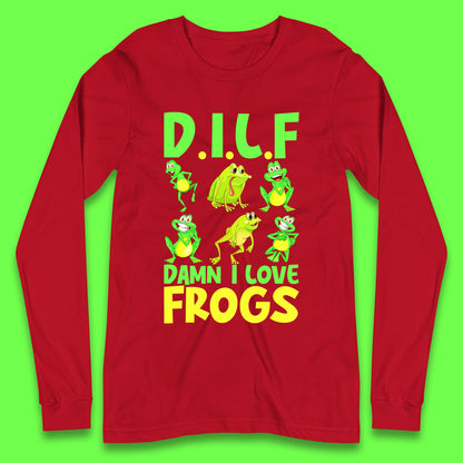 Dilf Damn I Love Frogs Funny Saying Animals Vintage Frog Lover Long Sleeve T Shirt