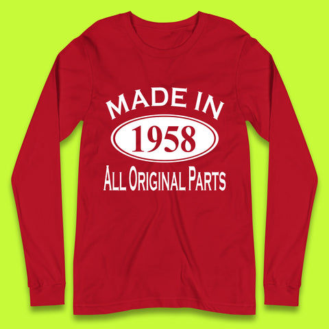Made In 1958 All Original Parts Vintage Retro 65th Birthday Funny 65 Years Old Birthday Gift Long Sleeve T Shirt