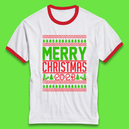 Merry Christmas 2023 Winter Holiday Festive Celebration Xmas Gift Ringer T Shirt