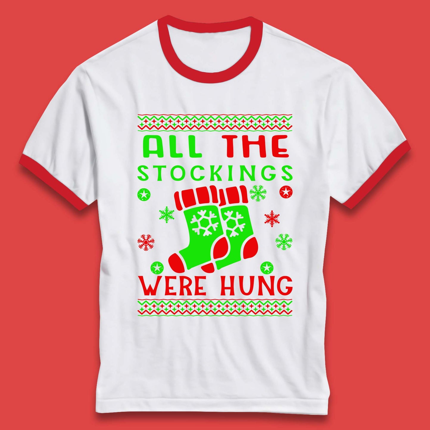 christmas socks all the stocking were hung ringer t shirt