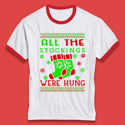 christmas socks all the stocking were hung ringer t shirt