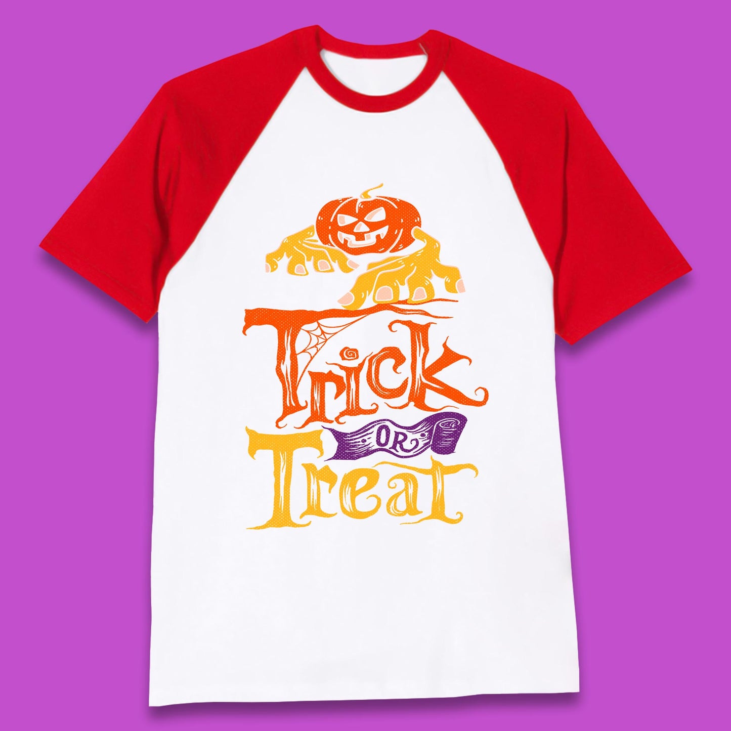 Halloween Trick Or Treat Horror Scary Evil Pumpkin With Zombie Hands Baseball T Shirt