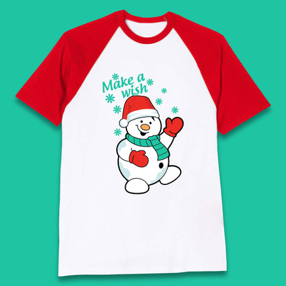 Make A Wish Snowman Christmas Baseball T-Shirt