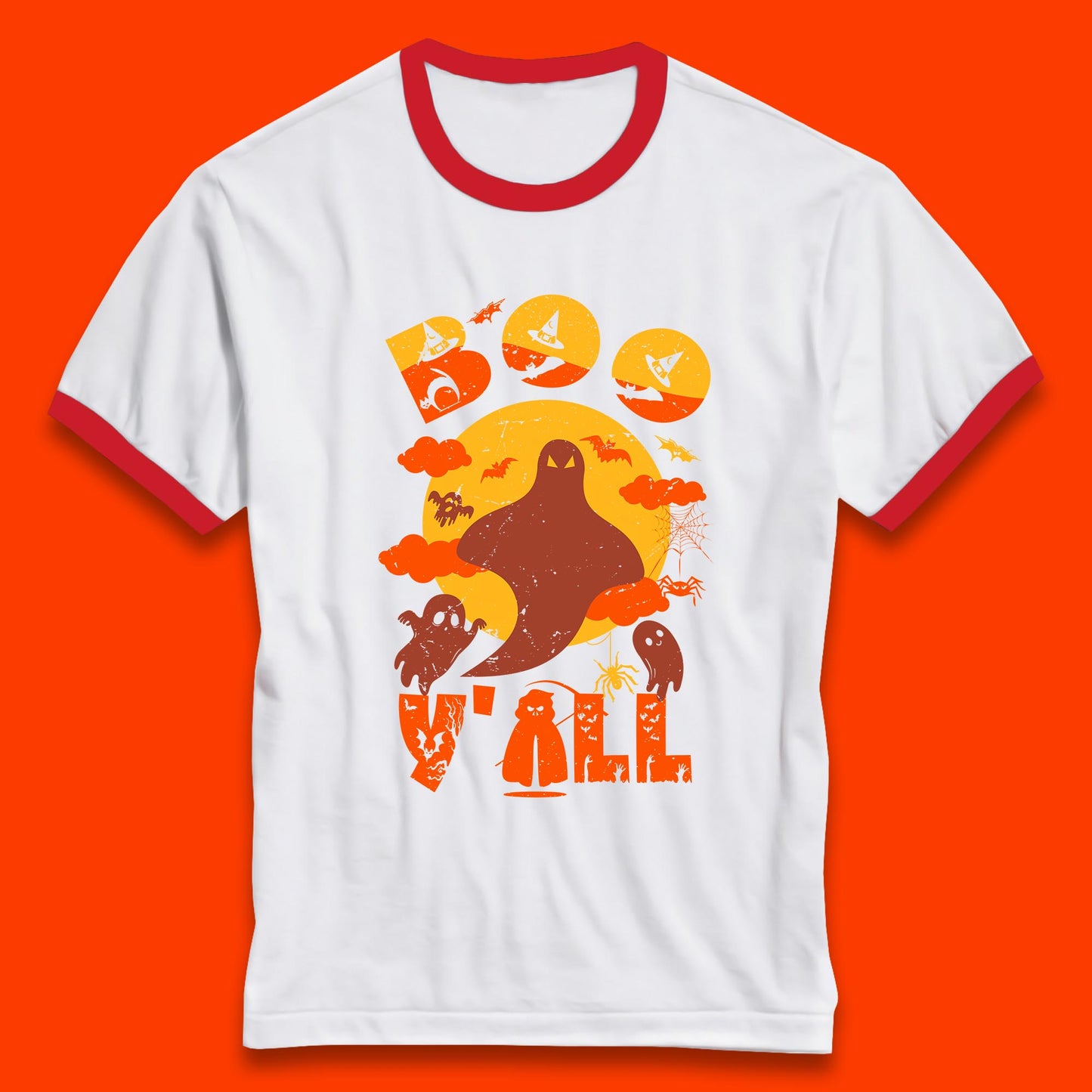 Halloween Boo Y'all Hey Boo Funny Spooky Halloween Party Ringer T Shirt