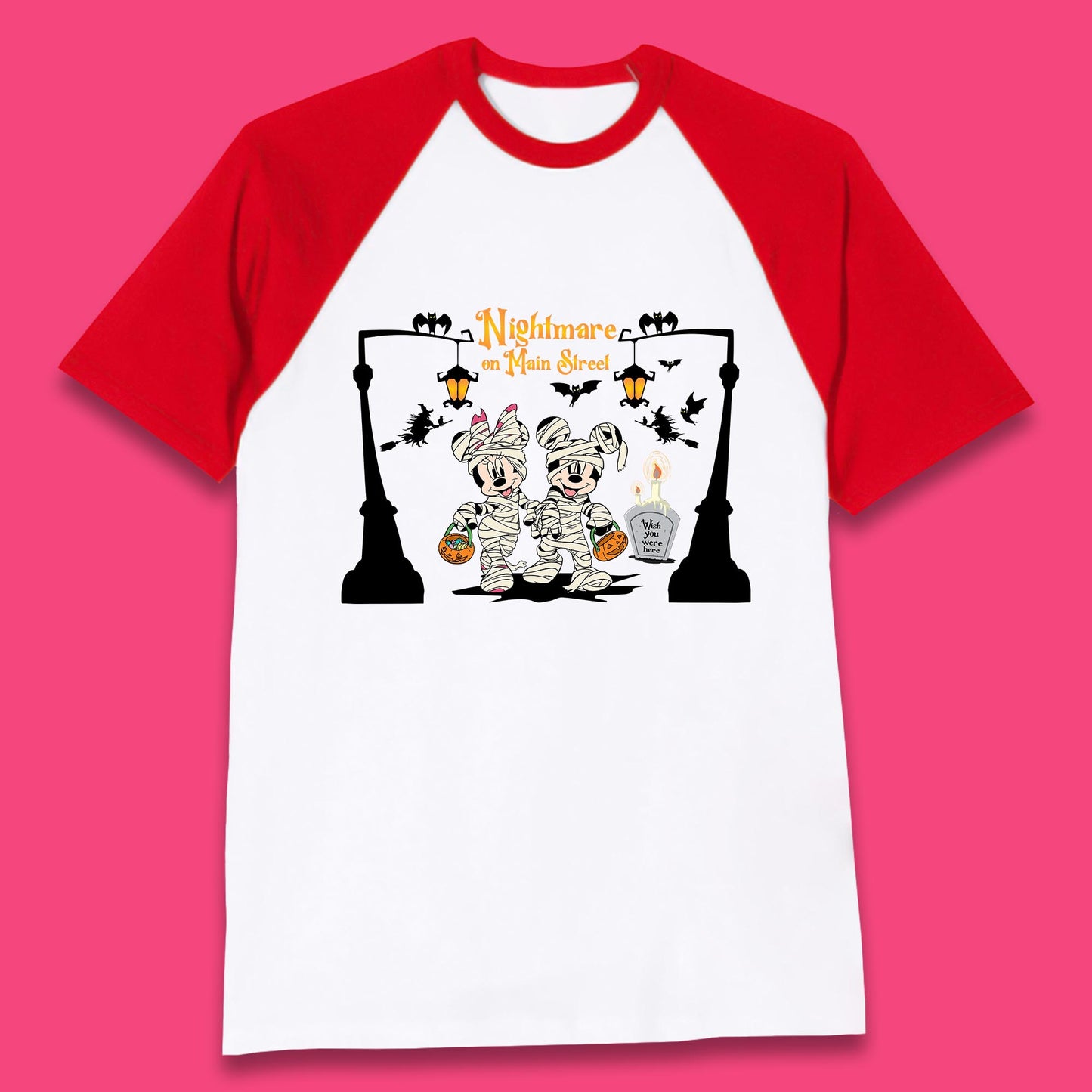 Nightmare On Main Street Disney Halloween Mickey Minnie Mouse Mummy Disneyland Trip Baseball T Shirt