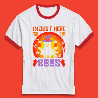 I'm Just Here For The Boos Halloween Boo Ghost Witch Hat Horror Scary Ringer T Shirt