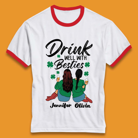 Personalised Drink Well With Besties Ringer T-Shirt