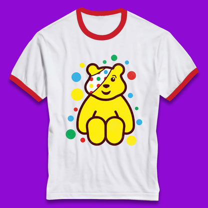 Children In Need Sitting Spotty Pudsey Bear Charity Raising Spotty Day Ringer T Shirt