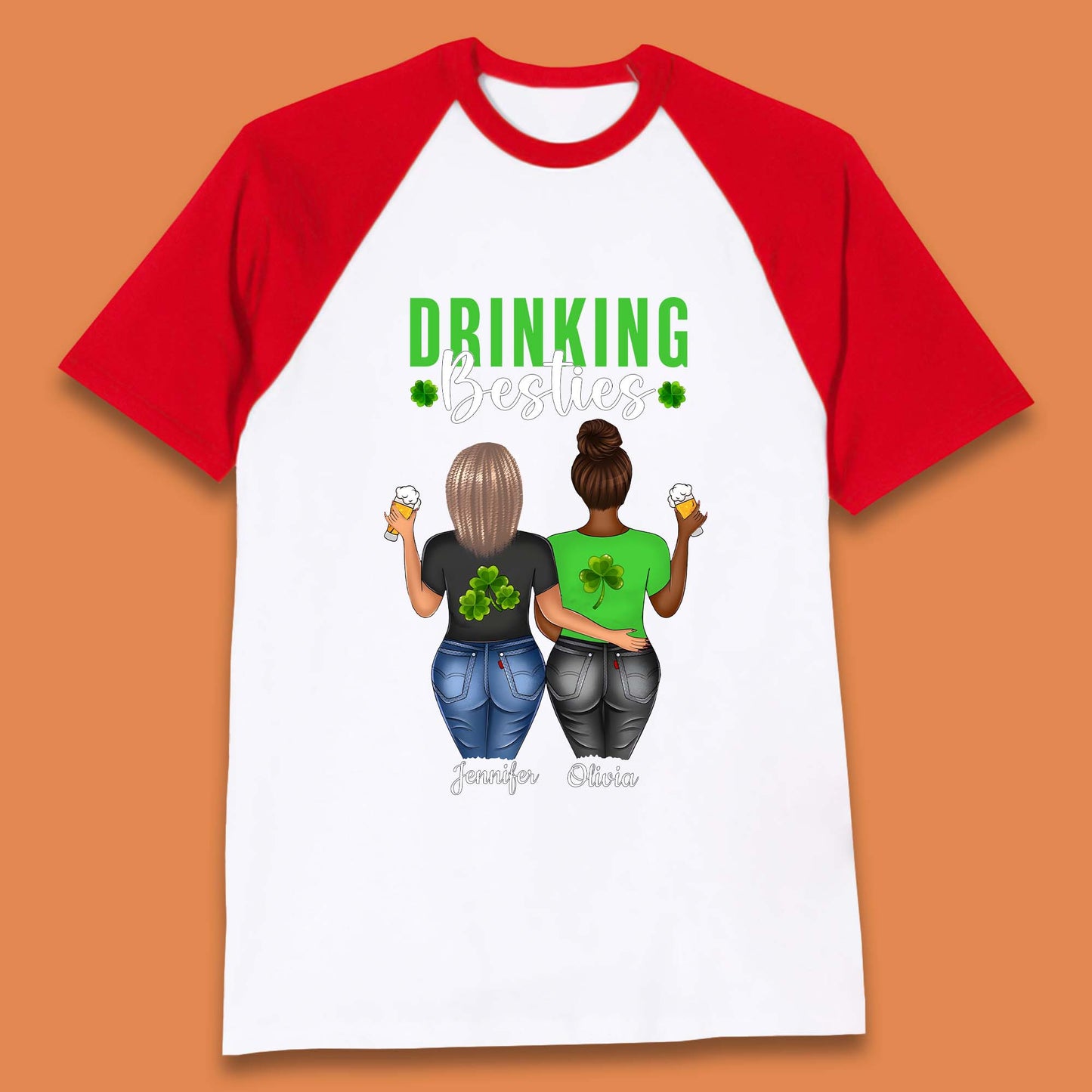 Personalised Drinking Besties Baseball T-Shirt