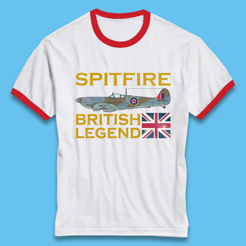Supermarine Spitfire British Legend Fighter Aircraft Royal Air Force Spitfire WW2 Remembrance Day Ringer T Shirt