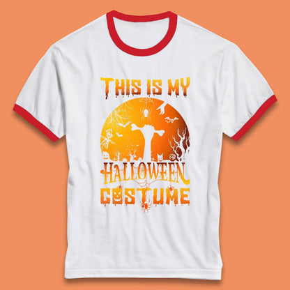 This Is My Halloween Costume Zombie Hand Rising Out Of A Graveyard & Holding Bone In Spooky Night Ringer T Shirt