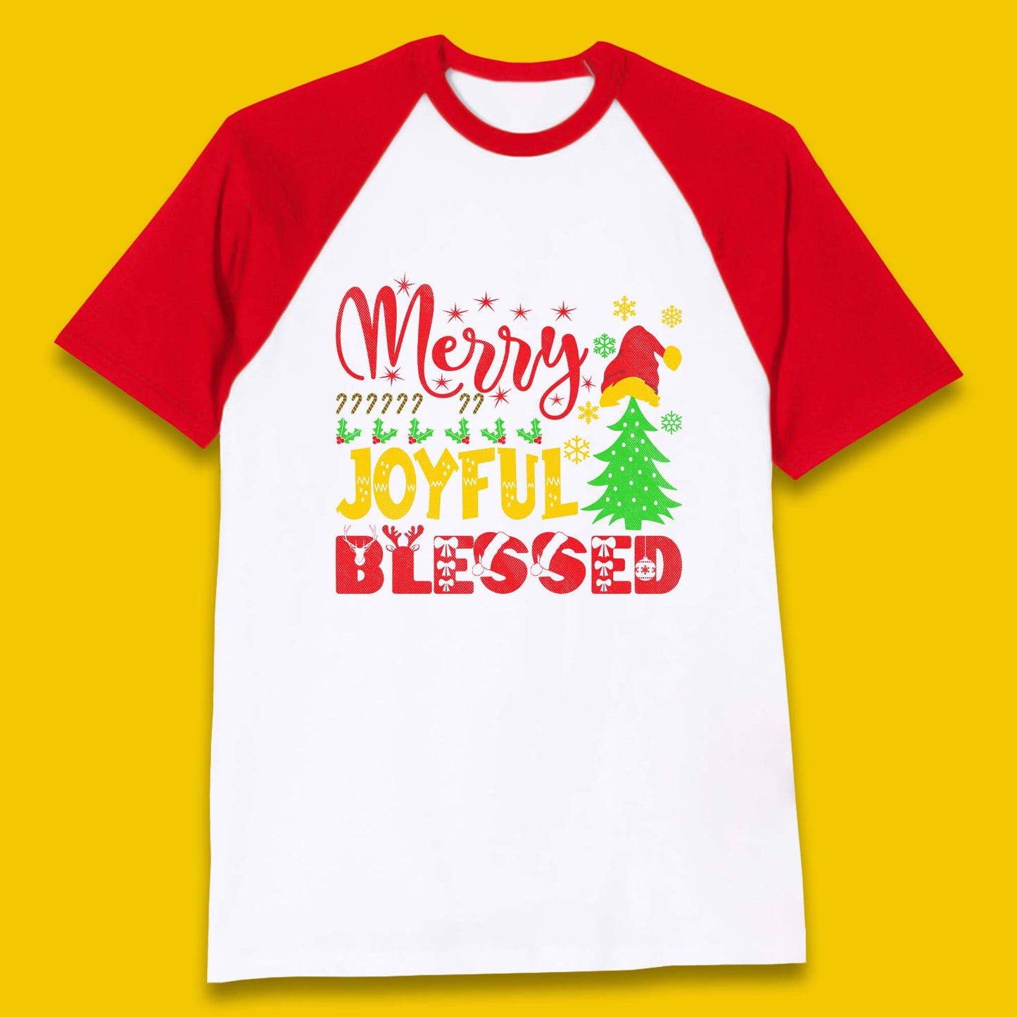 Merry Joyful Blessed Christmas Baseball T-Shirt