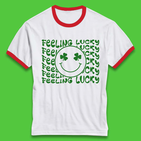 Feeling Lucky Smiley Shamrock Ringer T-Shirt