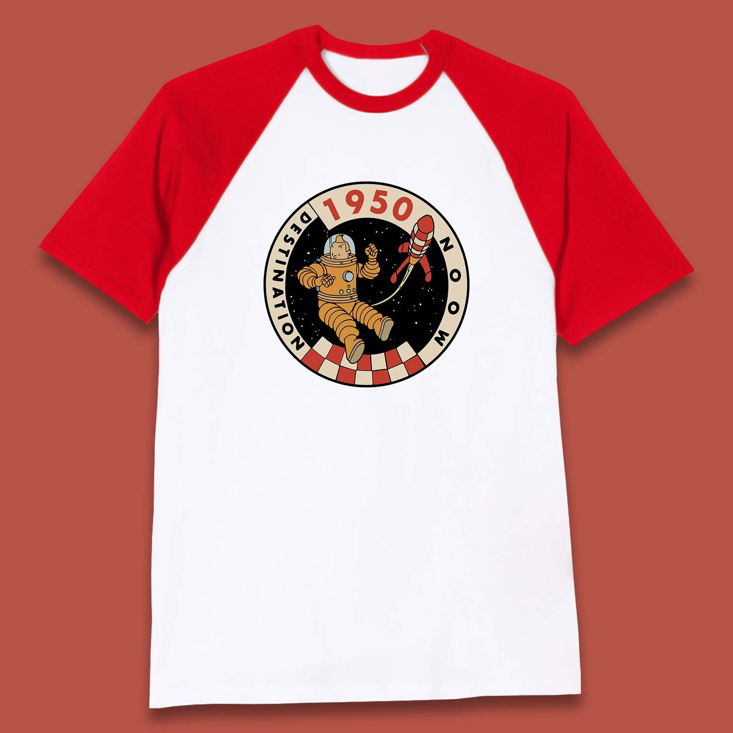 Destination Moon 1950 Astronaut Tintin The Lunar Rocket Retro Comic Space Adventure Baseball T Shirt