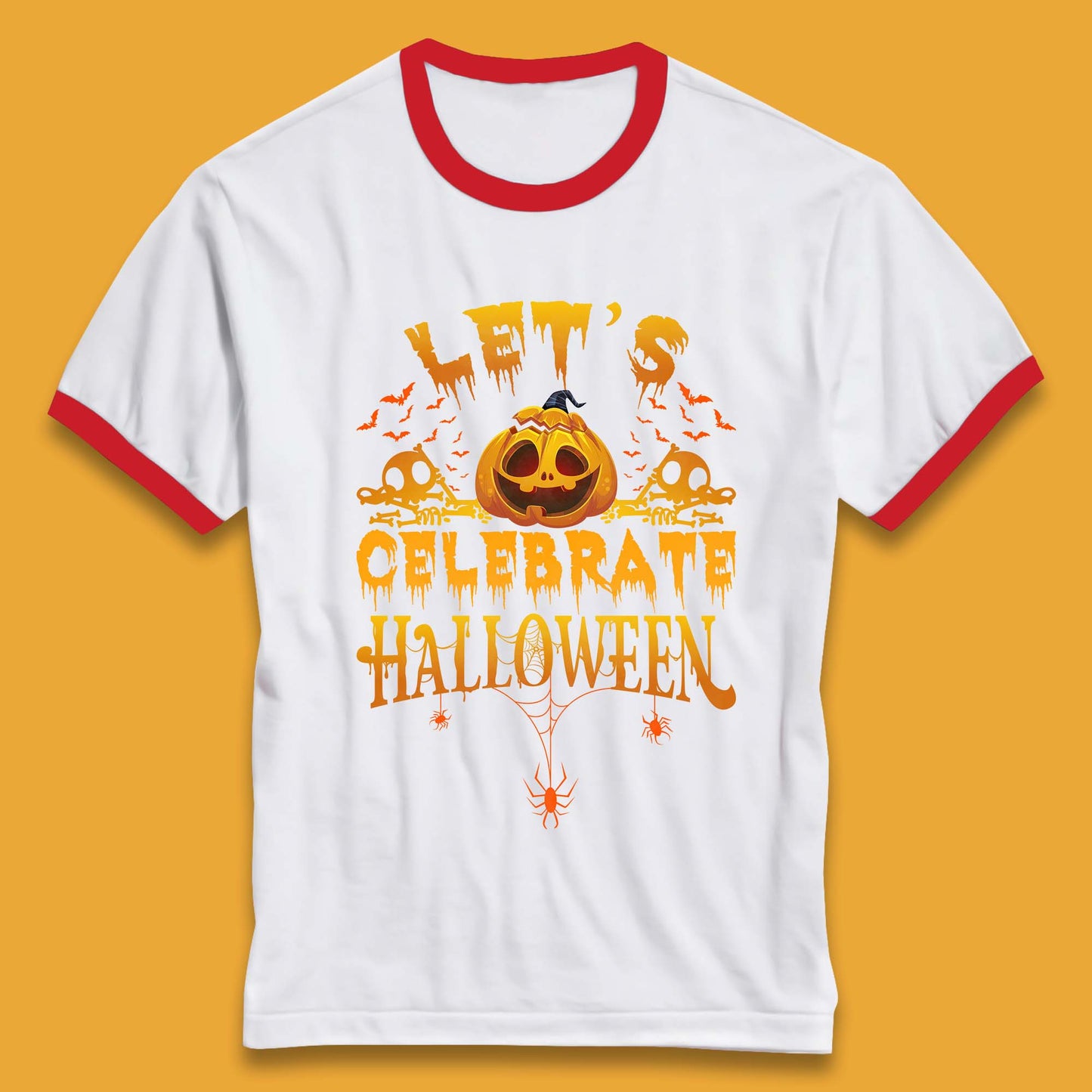 Let's Celebrate Halloween Horror Evil Pumpkin Scary Spooky Ringer T Shirt