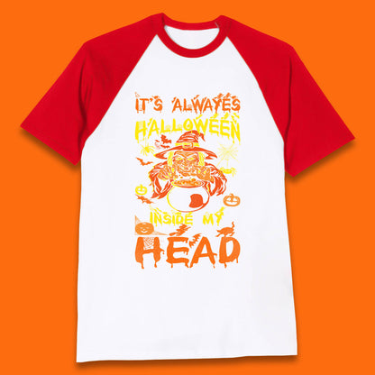 It's Always Halloween Inside My Head Witch Cooking A Magic Potion In The Cauldron (Stew Pot) Halloween Baseball T Shirt