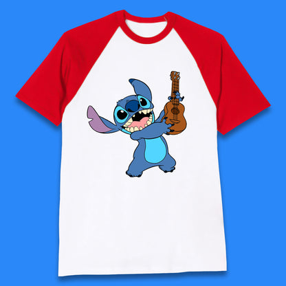 Disney Ohana Playing The Guitar Ohana Lilo & Stitich In Happy Mood Cartoon Character Disney World Baseball T Shirt