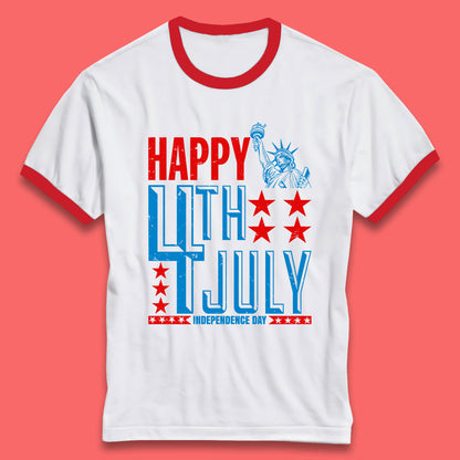 Happy 4th Of July Independence Day Statue Of Liberty Patriotic Celebration Ringer T Shirt