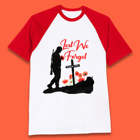 Anzac Day Lest We Forget Poppy Flowers Remembrance Day British Armed Forces Baseball T Shirt